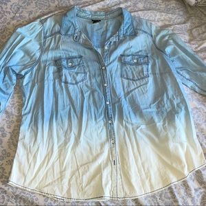 Torrid Blue to White Ombré Flannel Button-Up